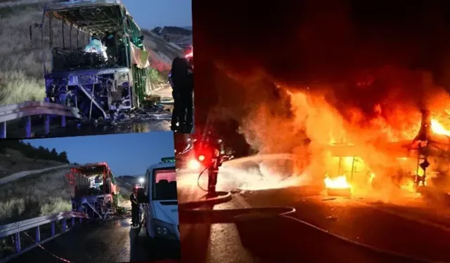 Korkunç kaza! Yolcu otobüsü bariyerlere çarparak yandı: 8 ölü, 33 yaralı