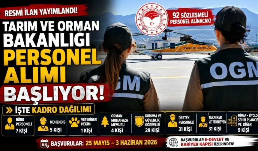 Tarım ve Orman Bakanlığı 92 personel alımı yapacak: İşte detaylar...